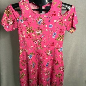 Arizona Jean Company Girls Pink Floral Cold-Shoulder Dress